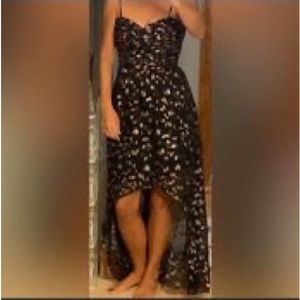 Max & Cleo size 6 black & gold hi/low dress. Great for prom or formal!